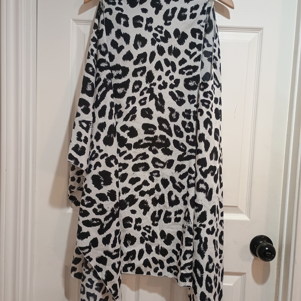 Giddy Up Glamor Leopard Print Waterfall Open Front Sleeveless Kimono Large - Picture 4 of 5
